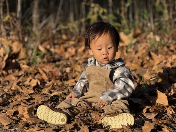 Grey, White & Beige Plaid | Jasper Woven Collared Onesie