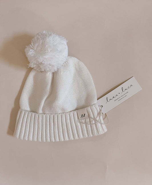 Luna + Luca Pom Beanie | White