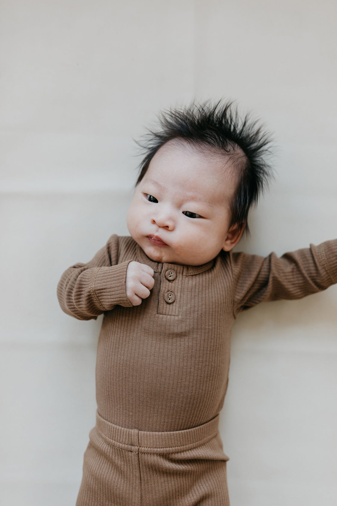Modal Long Sleeve Ribbed Henley Bodysuit | Crème Caramel