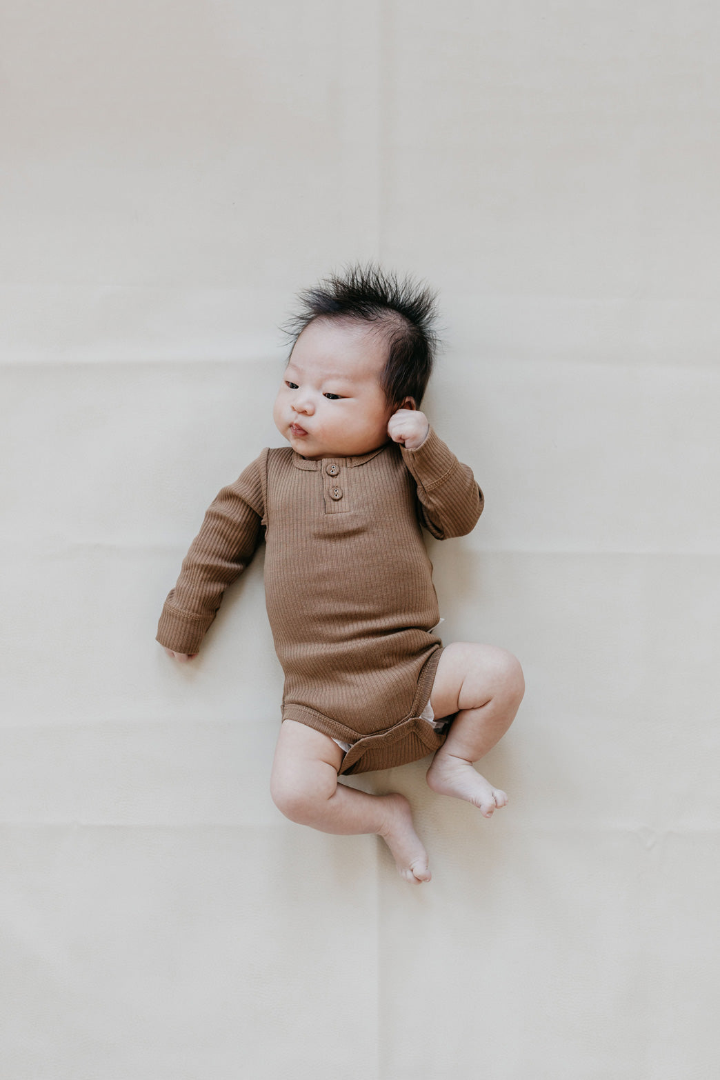 Modal Long Sleeve Ribbed Henley Bodysuit | Crème Caramel