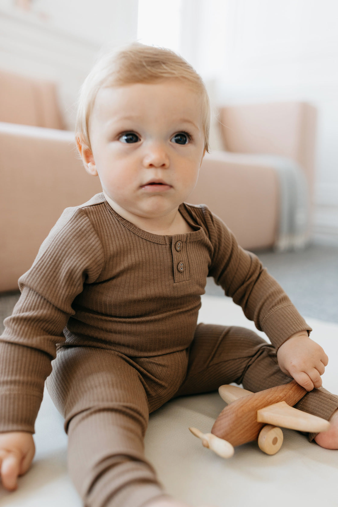 Modal Long Sleeve Ribbed Henley Bodysuit | Crème Caramel