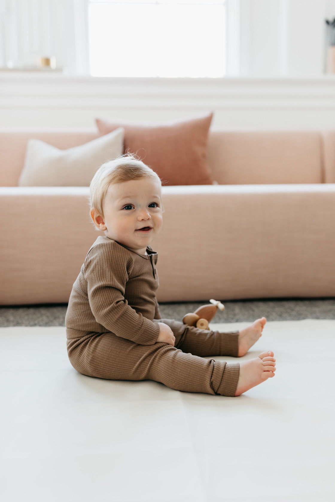 Modal Long Sleeve Ribbed Henley Bodysuit | Crème Caramel