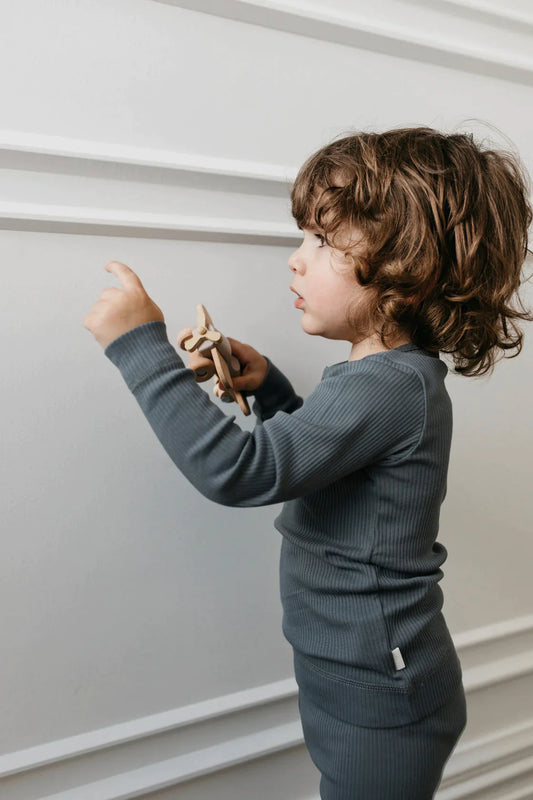 Modal Long Sleeve Ribbed Henley | Smoke