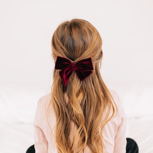 Velvet Bow Hair Clip 3-Pack | Wine
