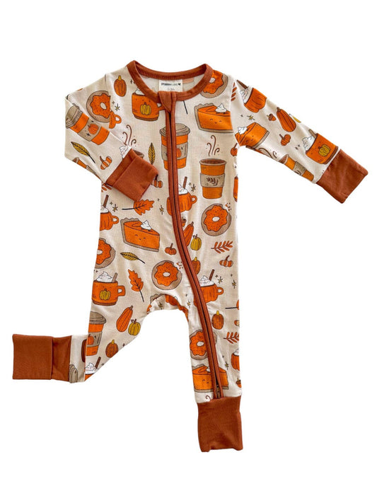 2-Way Fold-Over Feet Romper | Pumpkin Spice Latte