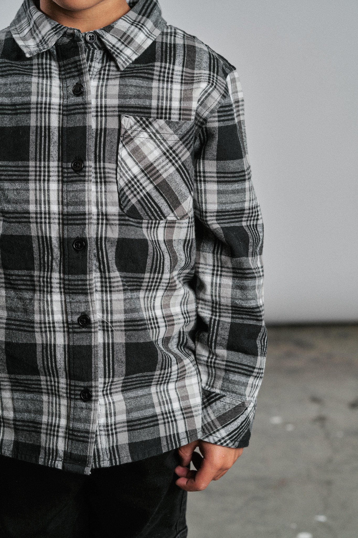 Grey & Black Plaid Button Down