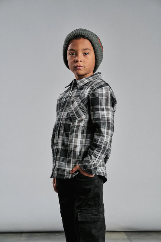 Grey & Black Plaid Button Down