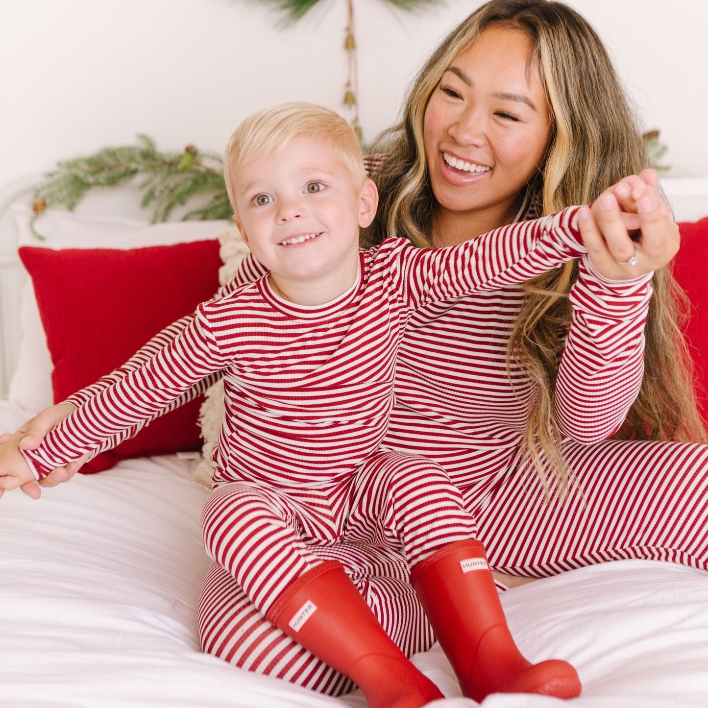 Ribbed Two-Piece Bamboo Pajama Set | Red Stripe