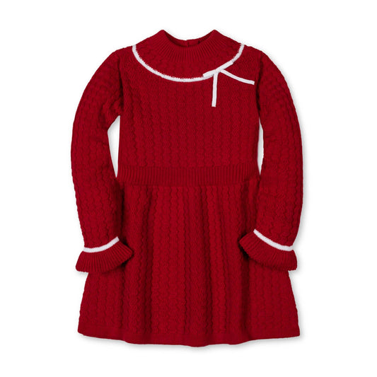 Organic Mock Neck Cable Sweater Dress | Red Cable