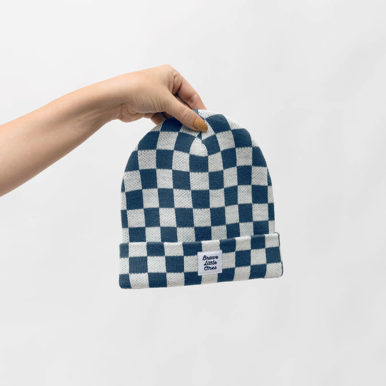 Knit Beanie | Dark Steel Blue Checkered