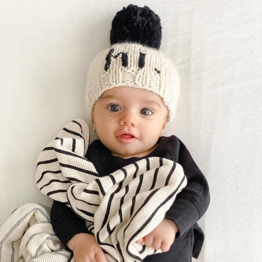 hi. Black Hand Knit Pom Beanie Hat | Newborn