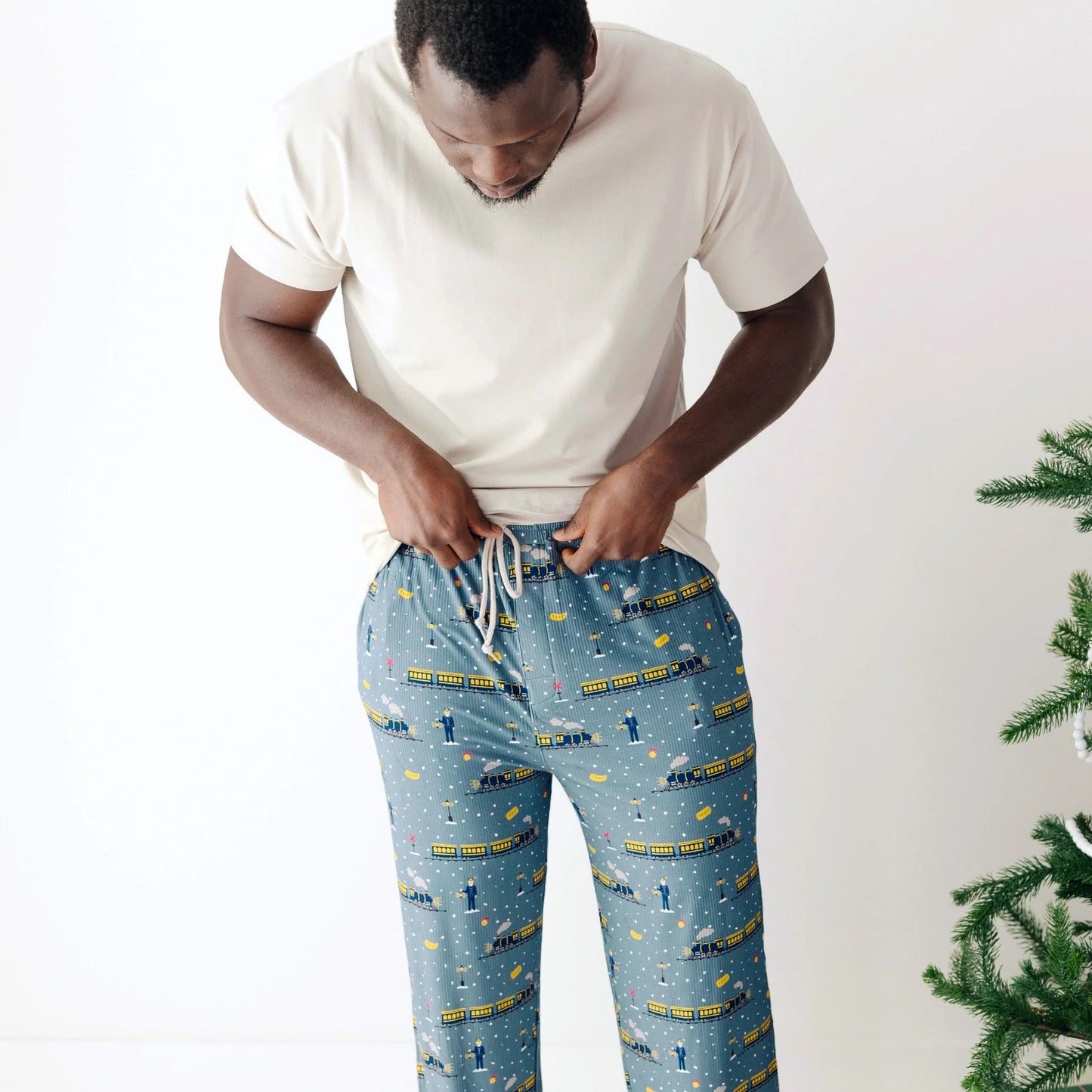 Ribbed Bamboo Straight Leg PJ Pants | Christmas Trains