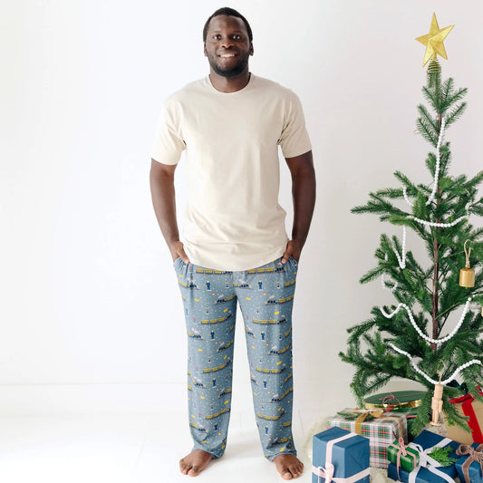 Ribbed Bamboo Straight Leg PJ Pants | Christmas Trains