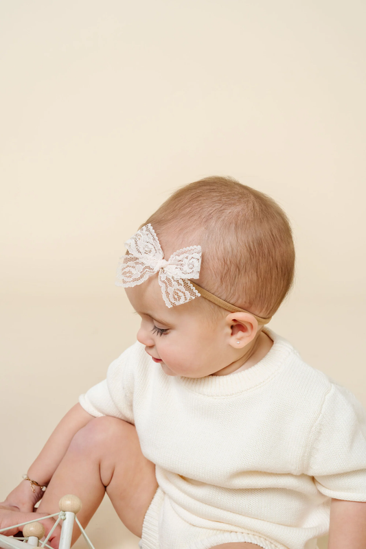 Lace Bow Nylon Headband | Powder Pink