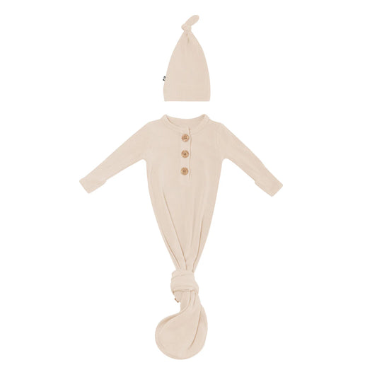 Ribbed Knotted Gown with Hat Set | Bisque