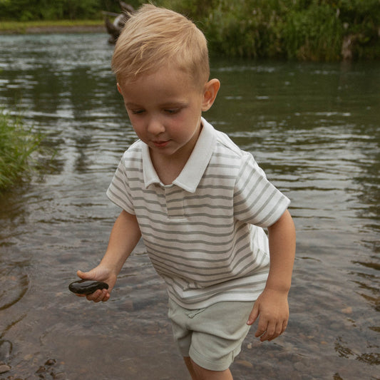 Organic Collar Tee & Shorts Set | Fog Stripes
