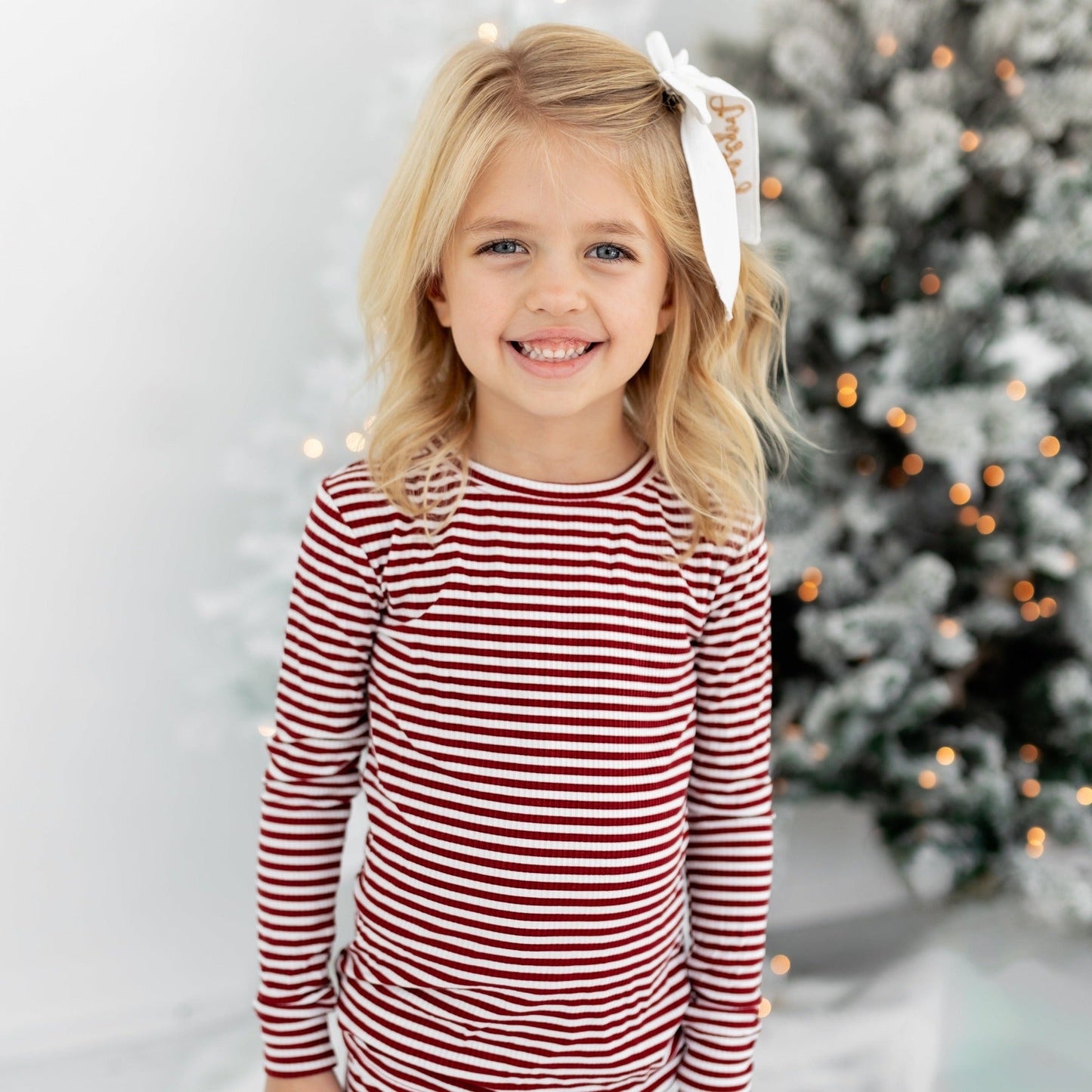 Ribbed Two-Piece Bamboo Pajama Set | Red Stripe