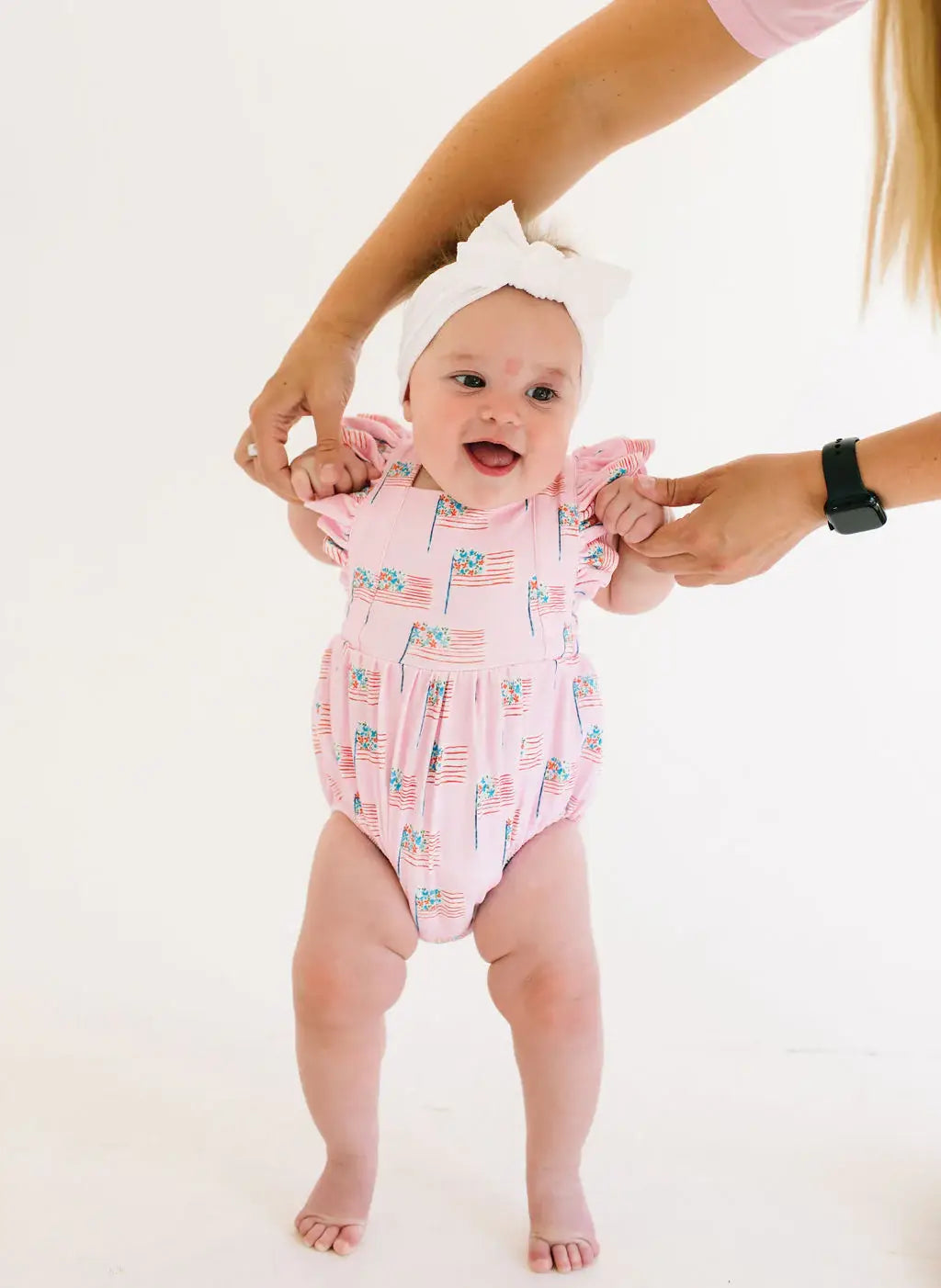 Emmy Bubble Romper in Pink Flags