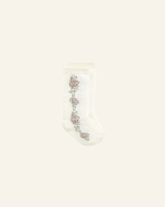 Tasha Floral Jacquard Sock | Egret