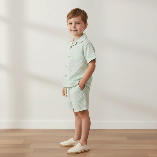 Organic Shirt & Shorts Set | Basil Stripes