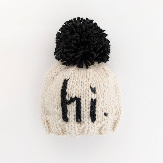 hi. Black Hand Knit Pom Beanie Hat | Newborn