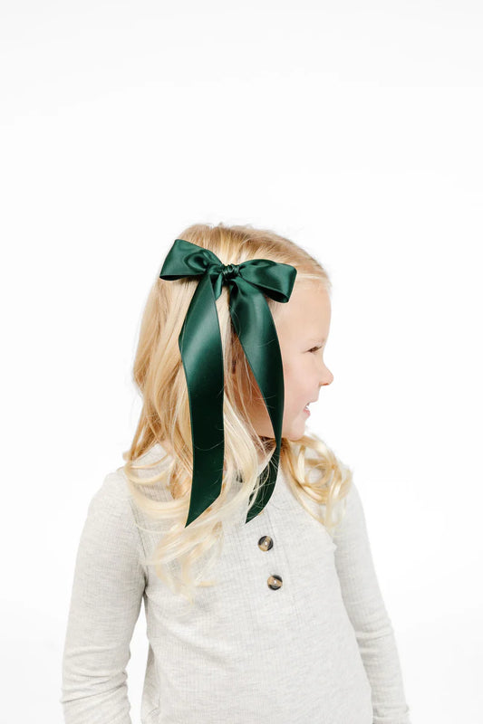 Red, Evergreen & Champagne Satin Sash Bows | 3-Pack of Clips