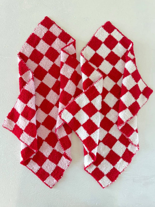 Phufy® Bliss Checkerboard Mini Blanket | Red/Strawberry Pink