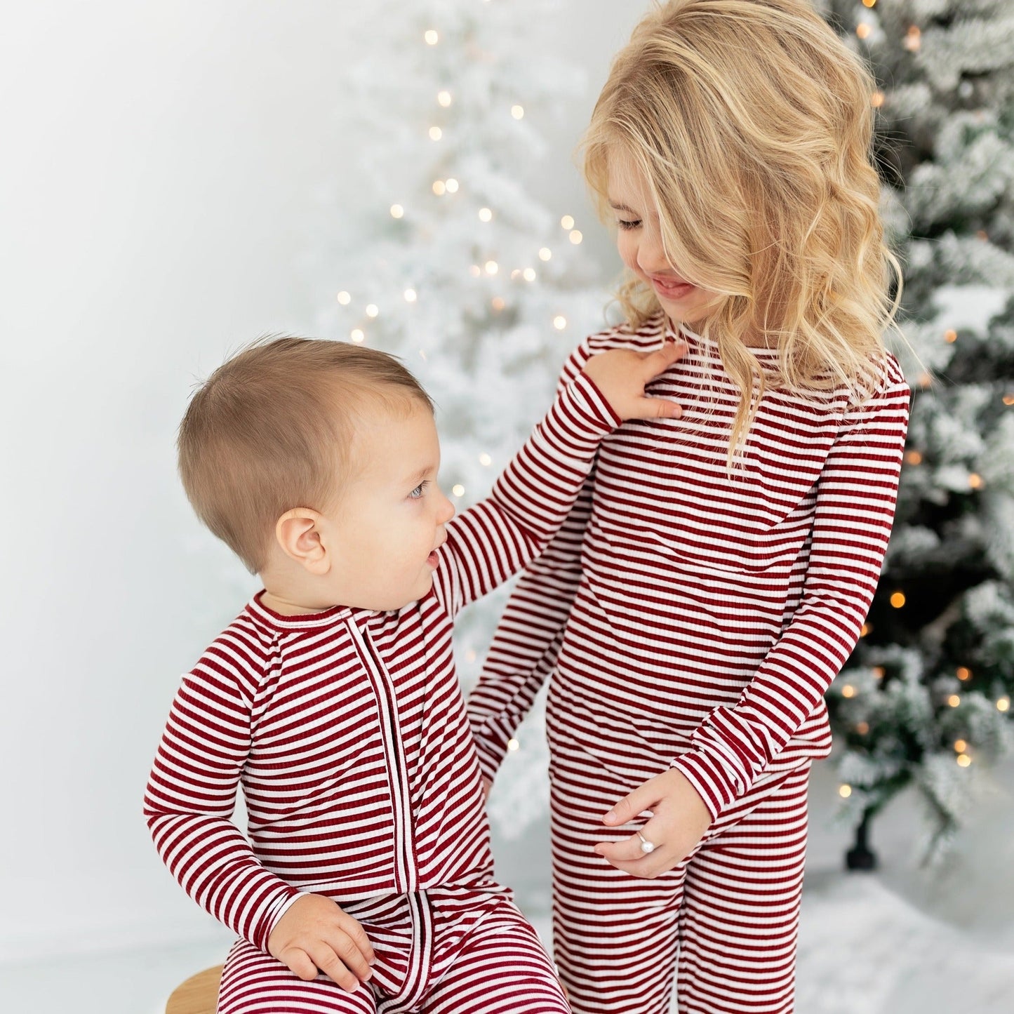 Ribbed Two-Piece Bamboo Pajama Set | Red Stripe