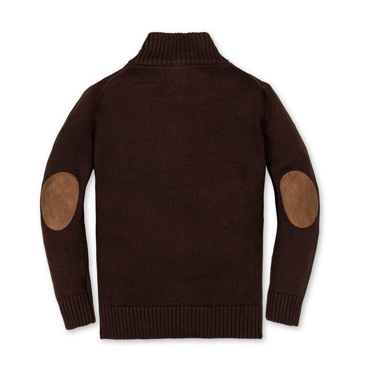 Organic Half Zip Sweater with Elbow Patches | Chocolate