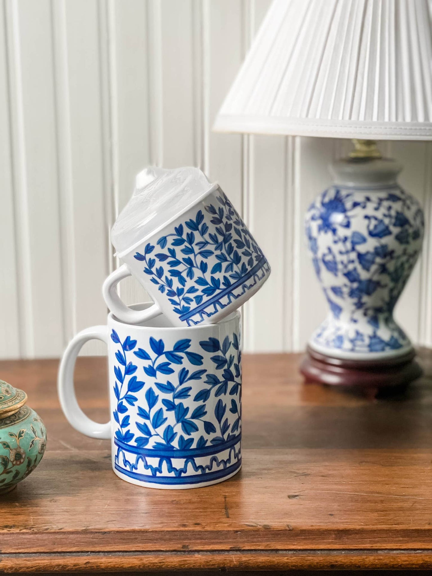 Blue & White Floral Mama & Me Coffee Cup Set