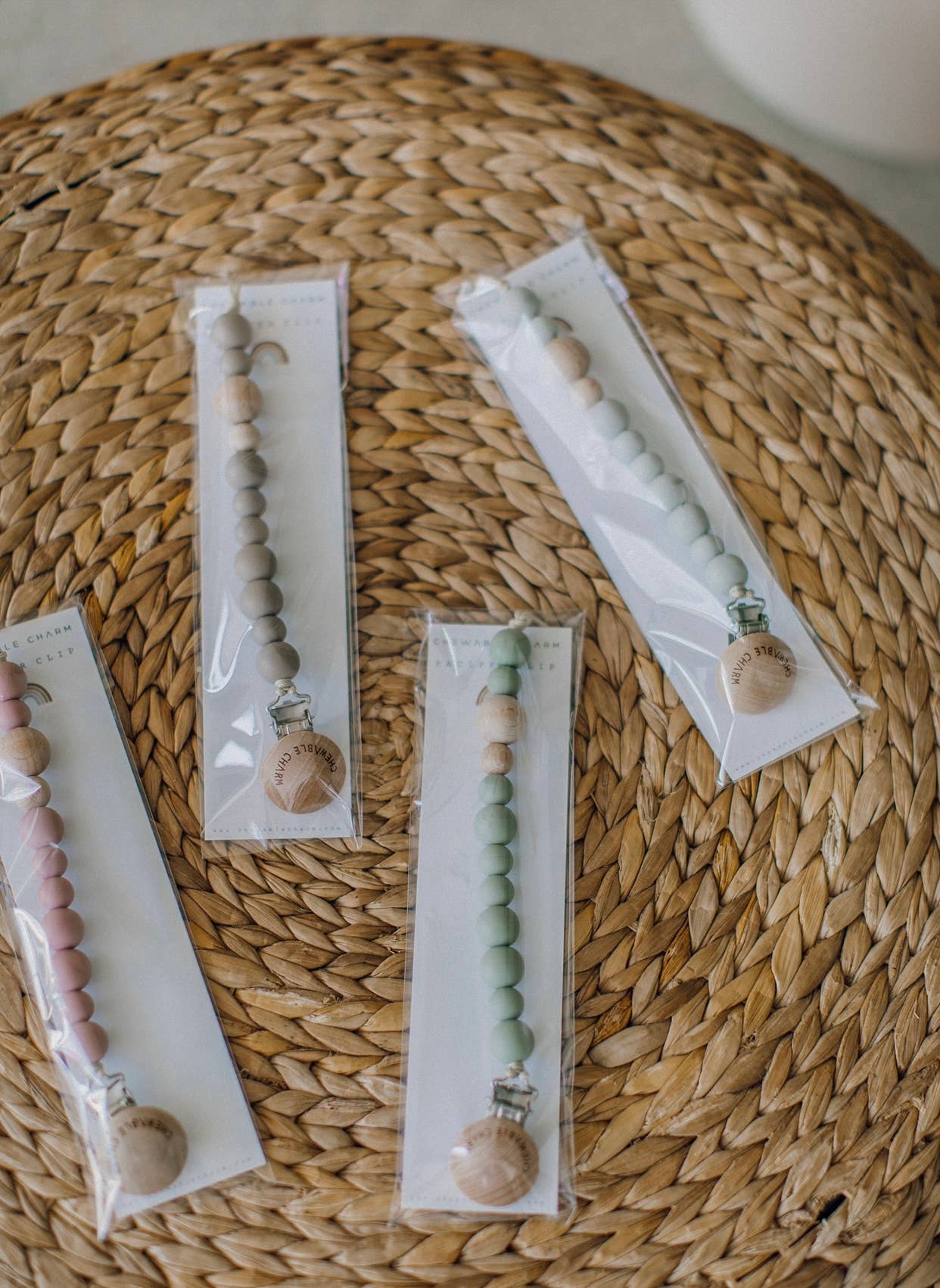 Classic Pacifier Clip | Wood + Pale Blush