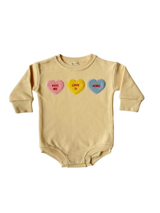 Candy Hearts Bubble Romper | Cream