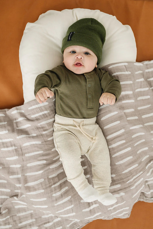Organic Cotton Long Sleeve Ribbed Bodysuit | Winter Green