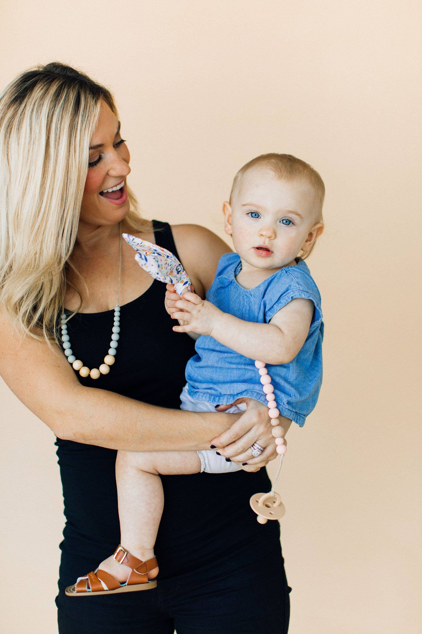 Classic Pacifier Clip | Wood + Pale Blush