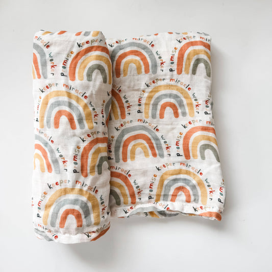 Muslin Baby Swaddle Blanket | Promise Keeper Rainbows