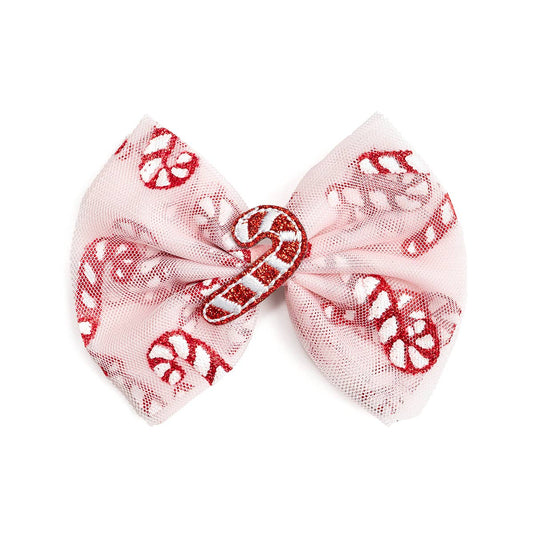 Candy Cane Confetti Christmas Tulle Bow Clip