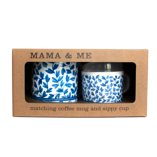 Blue & White Floral Mama & Me Coffee Cup Set