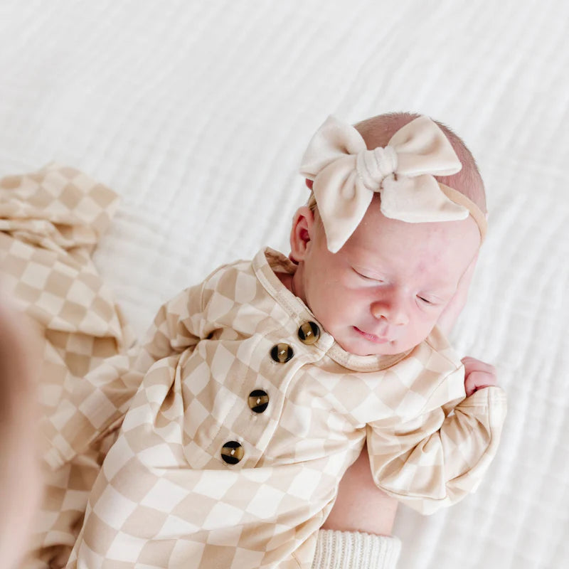Latte Velvet Bow | Nylon Headband