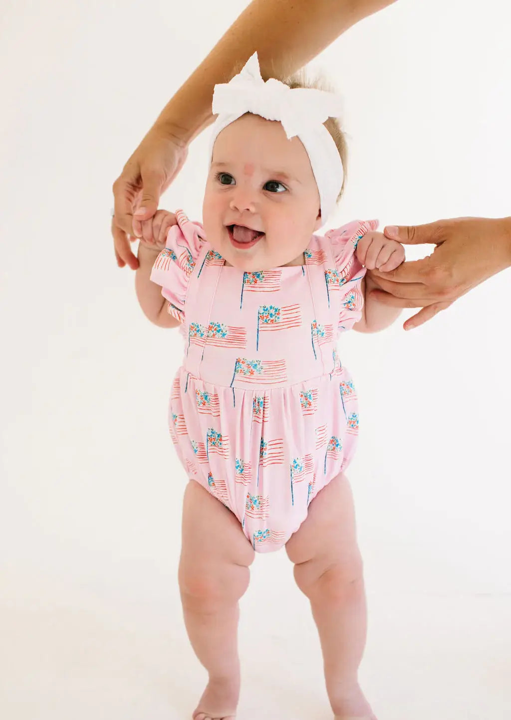 Emmy Bubble Romper in Pink Flags