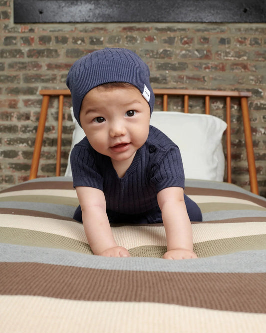 Cotton Ribbed Beanie | Navy