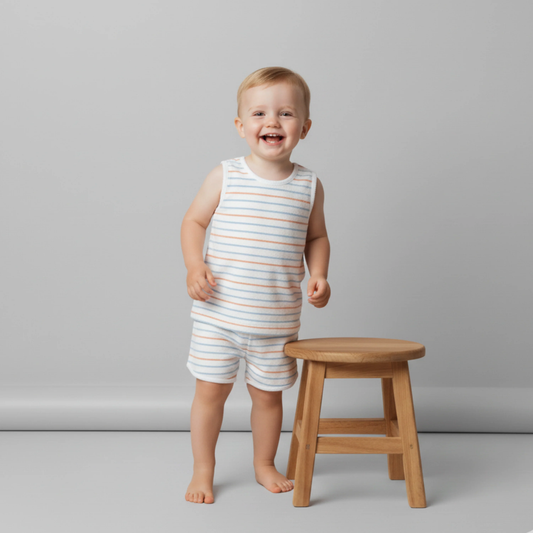 Organic Sleeveless Tee & Shorts Set | Cabana Stripes