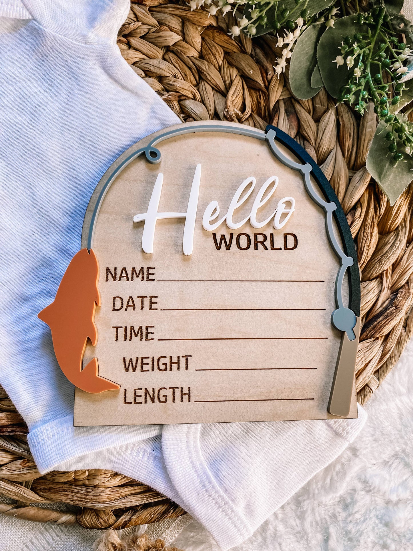 Hello World Fishing Birth Stat Sign