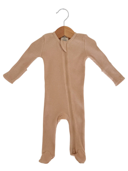Organic Waffle 2-Way Zip Footie | Tan