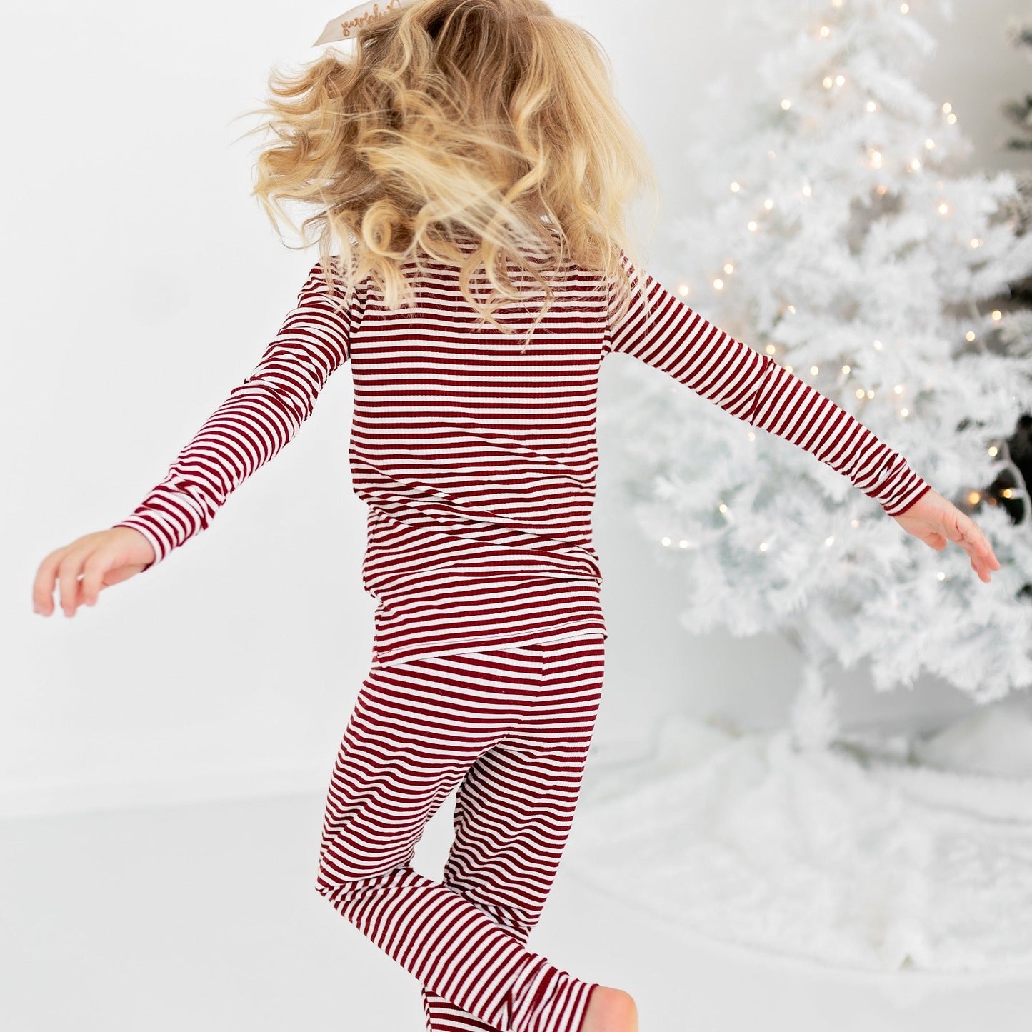 Ribbed Two-Piece Bamboo Pajama Set | Red Stripe