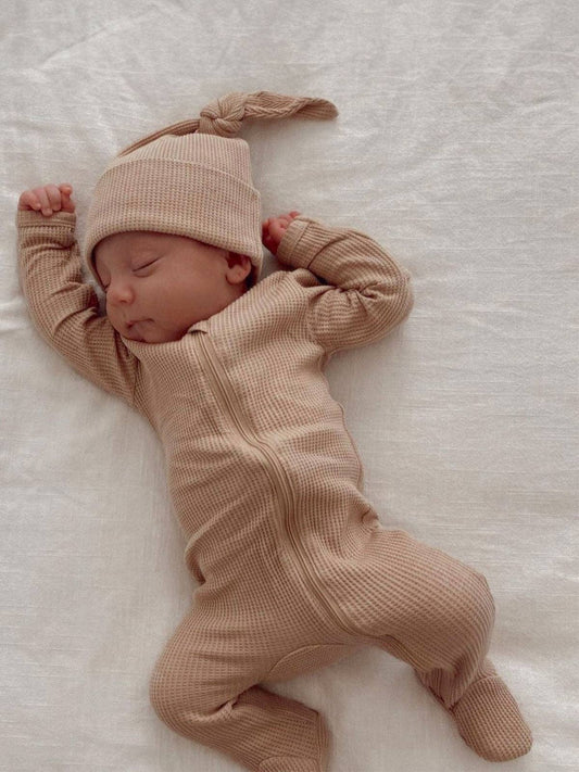 Organic Waffle 2-Way Zip Footie | Tan