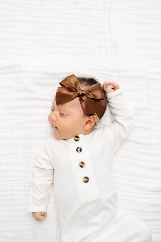 Chocolate Satin Bow | Nylon Headband