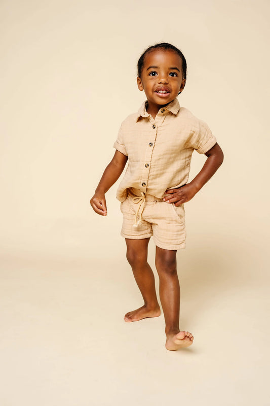 Cloud Muslin Drawstring Shorts | Tan