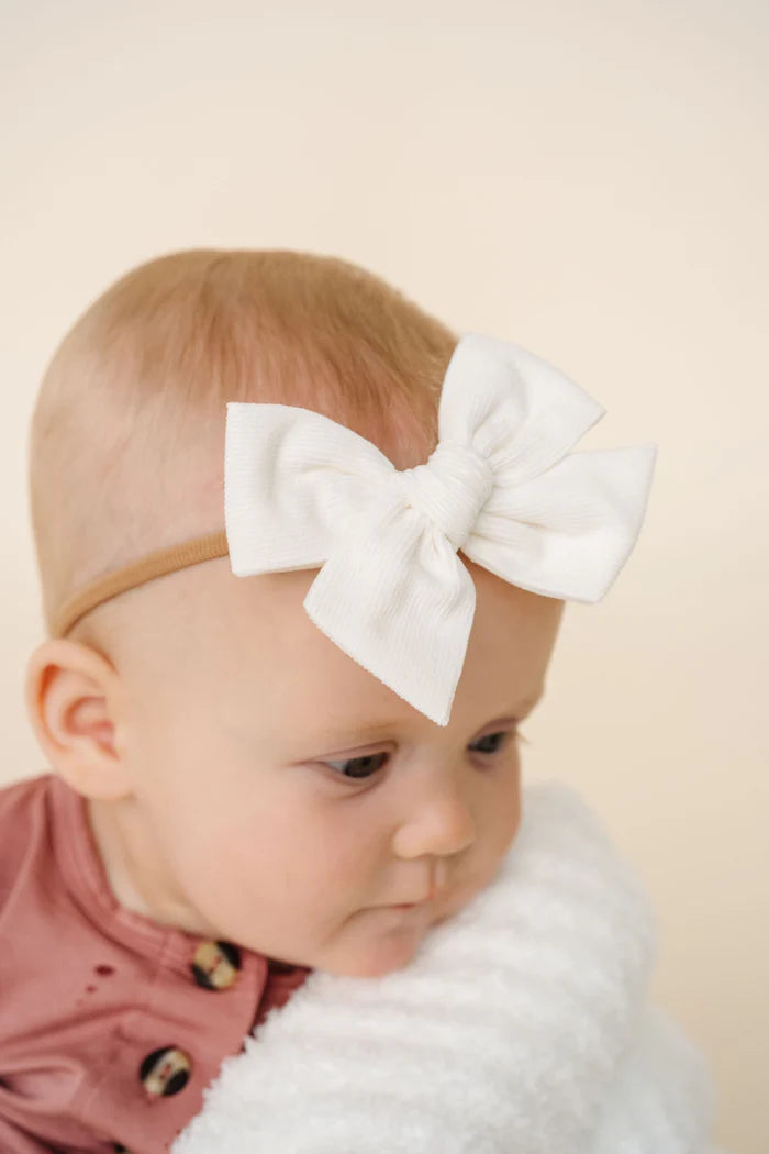 Ivory Corduroy Classic Bow | Nylon Headband