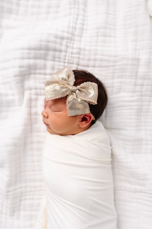 Gold Chiffon Bow | Nylon Headband