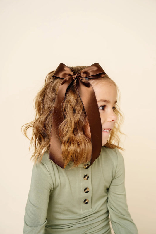 Chocolate Satin Bow | Sash Clip